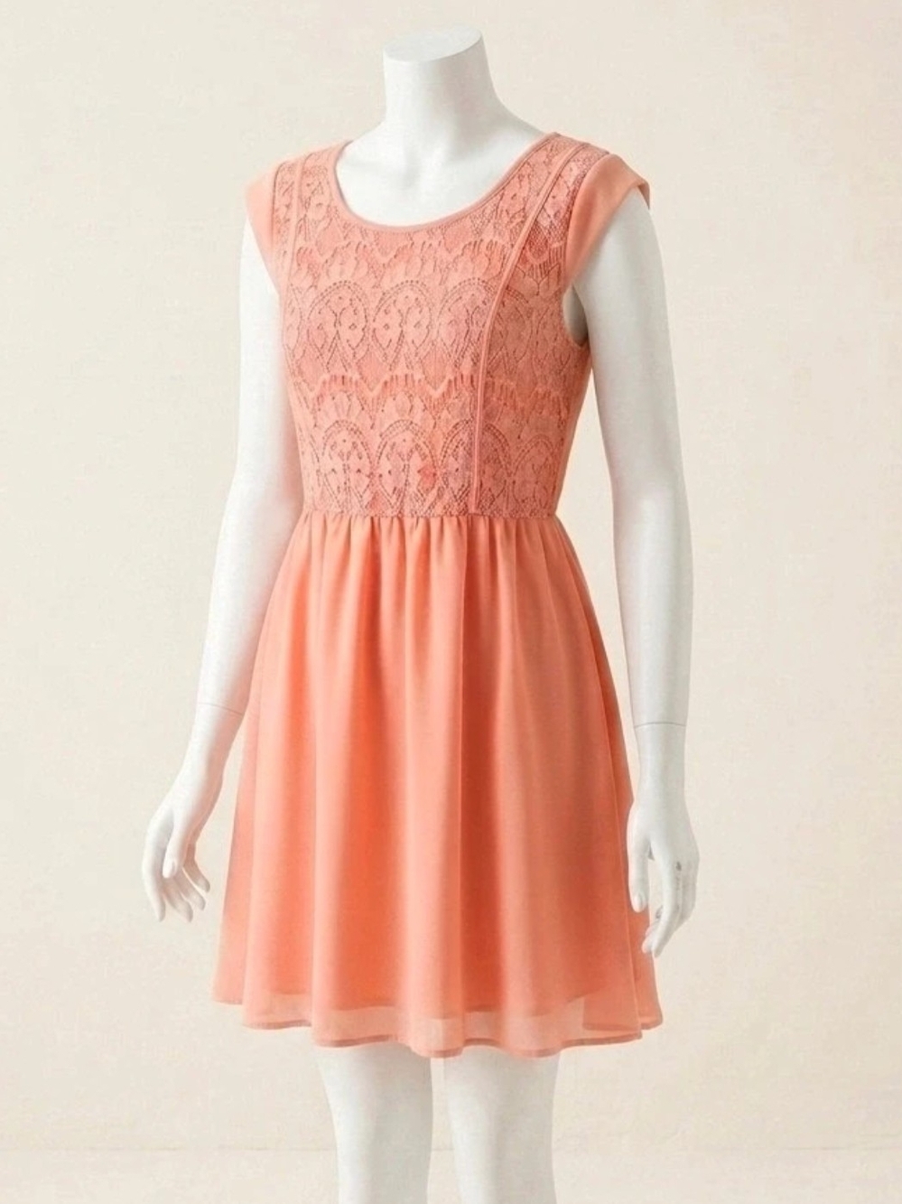 LC Lauren Conrad Coral Lace Bodice Cap Sleeve Mini Dress
